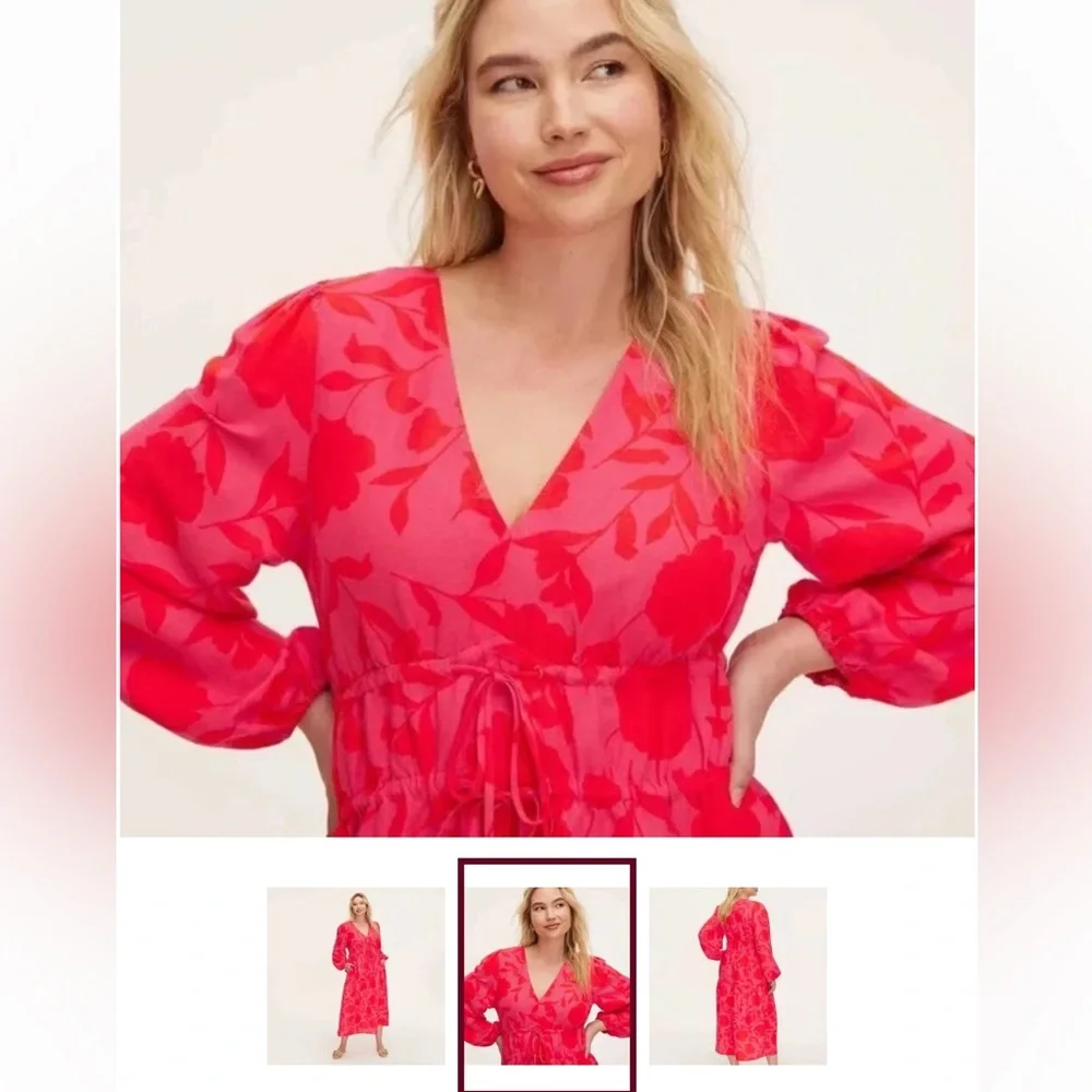 kate spade new york x Target Rose Linen Long Sleeve Maxi Dress, Pink/Red, Med - Picture 3 of 6